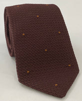 Burgundy Grenadine Grossa with Brown (Hand Sewn) Pin Dots Silk Tie #GGDT-3 (30)